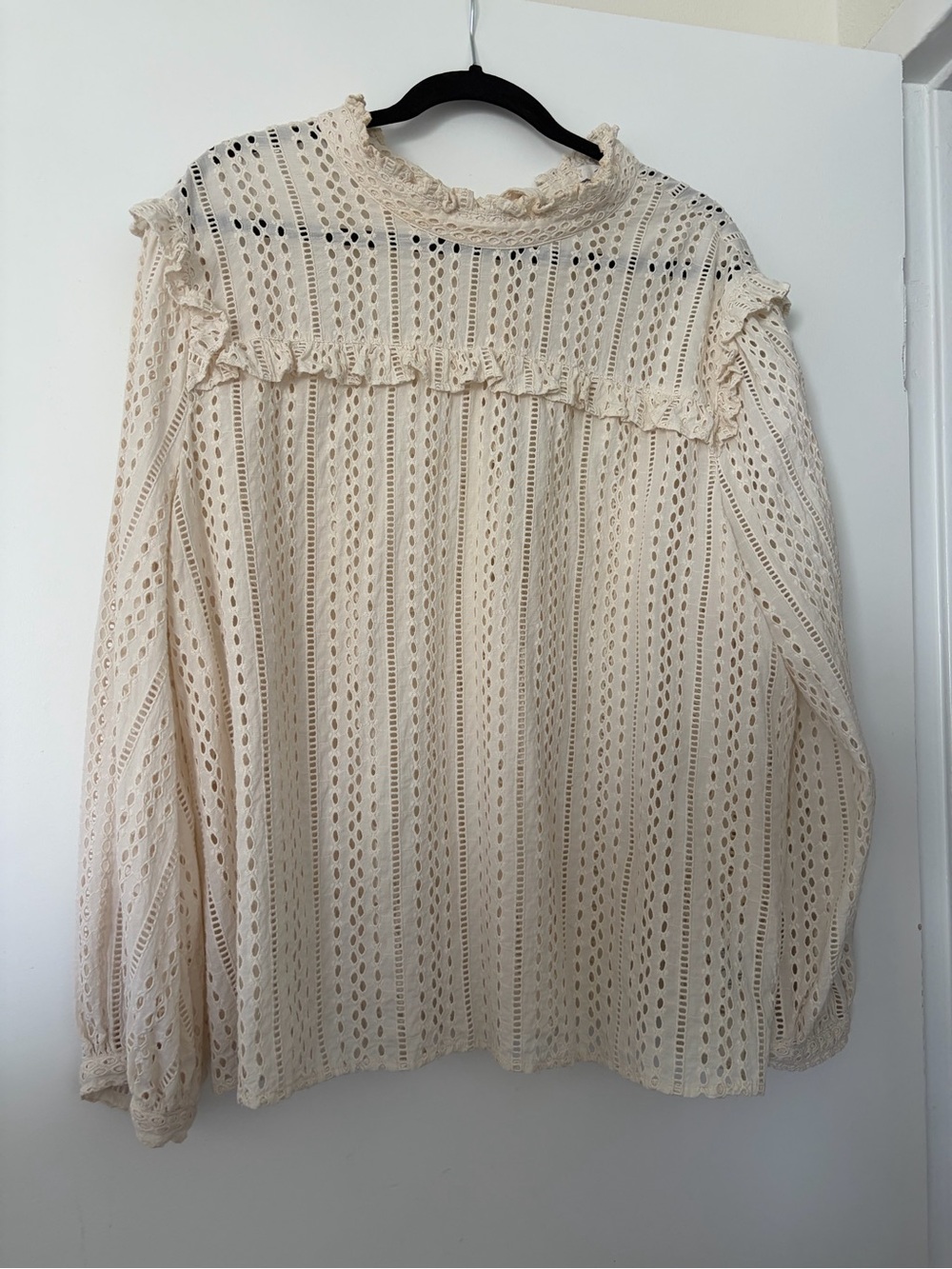 Madewell Cream Eyelet Ruffle Yoke Blouse